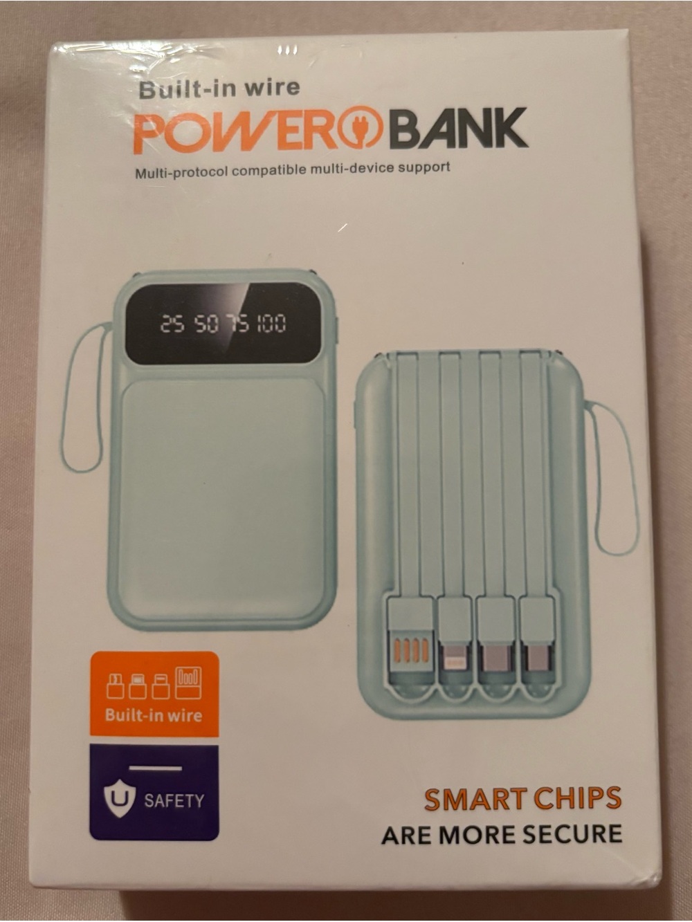 All-in-One Portable Power Bank w/ 4 Built-In Cables & LED Display – Light Green